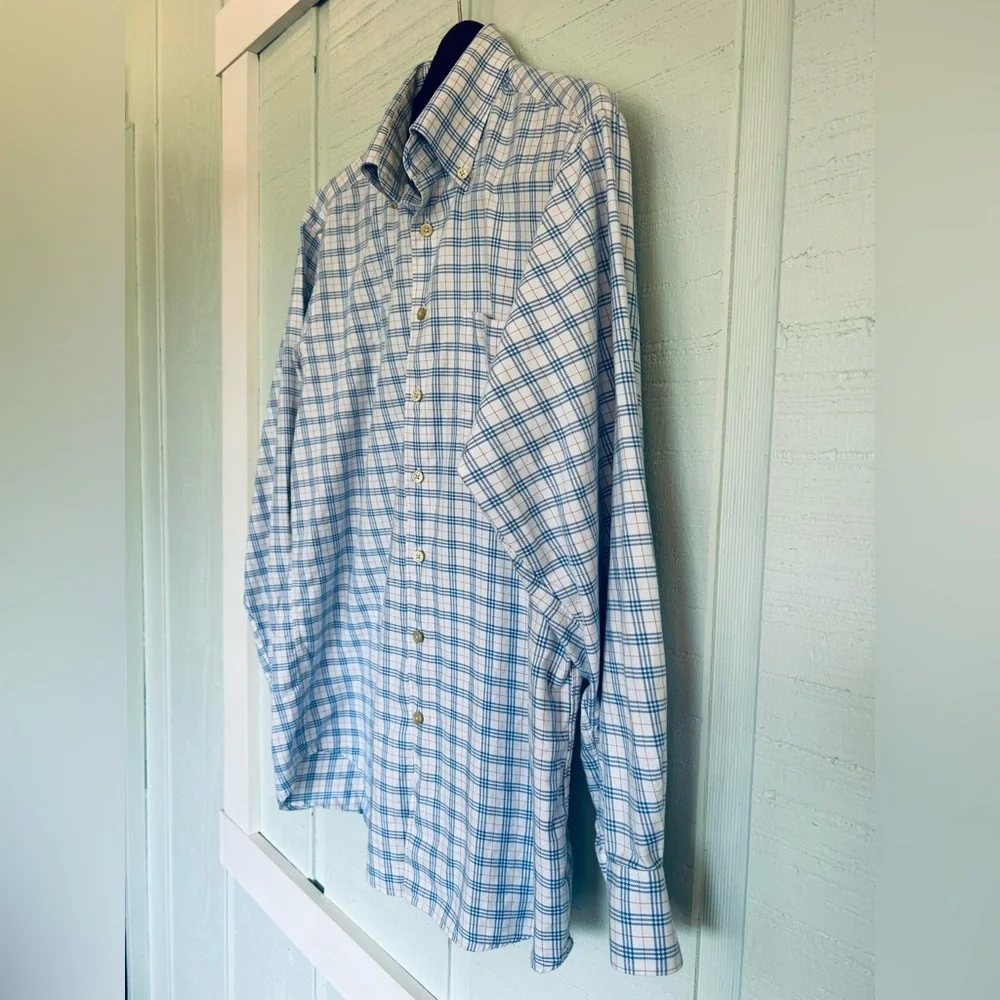 Orvis Button Down Shirt Mens Large White Blue Check Signature Collection B9-1055